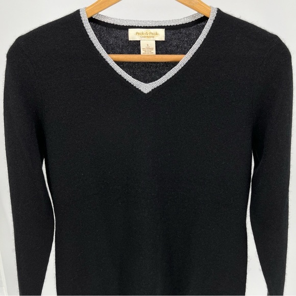 Peck & Peck Womens 2 Ply Cashmere Sweater Size S Black With Silver Accent - Picture 3 of 10